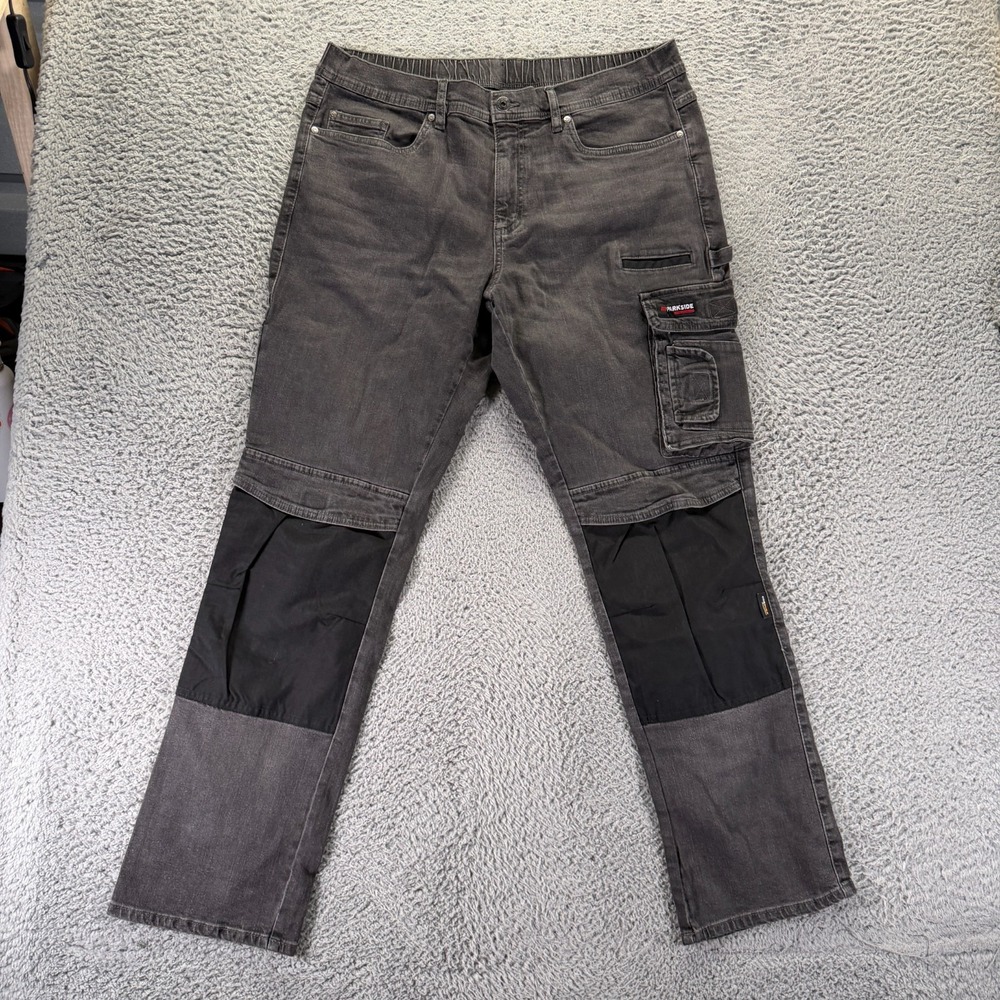 Parkside Jeans Mens 40x33 Gray Cotton Denim Straight Leg Cargo Carpenter Biker